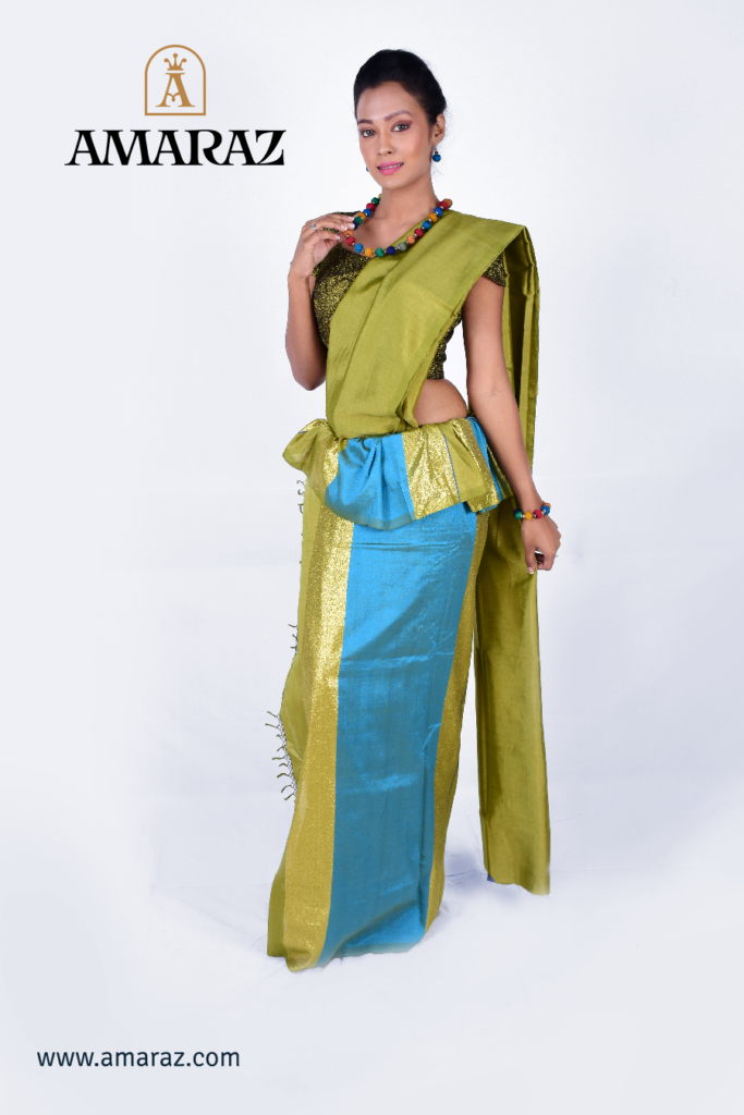 Bluish Olive Silk Saree – Amaraz Handloom Sarees