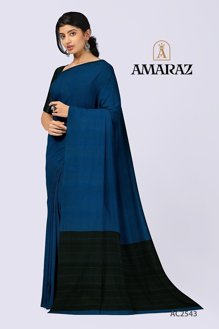 Blue & Black Cotton Handloom Saree