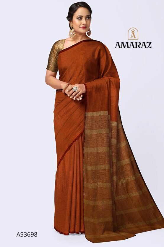 Orange & Gold Silk Handlooms Saree