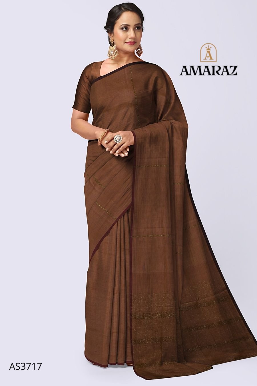 Contrast Zari Border Plain Coffee Brown Mysore Silk Saree – Sundari Silks