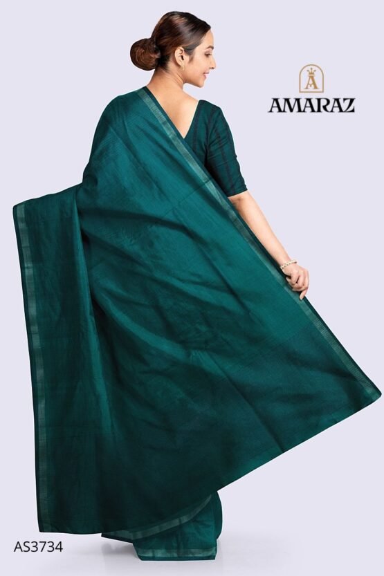 Dark Green Silk Saree - Image 4