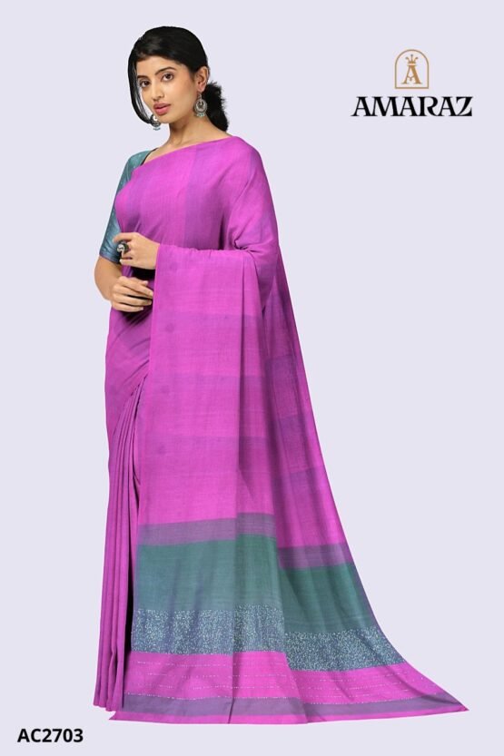 Pink Handloom Cotton Saree AC2703 - Image 2