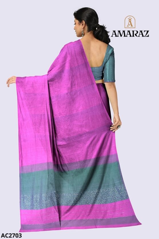 Pink Handloom Cotton Saree AC2703 - Image 3