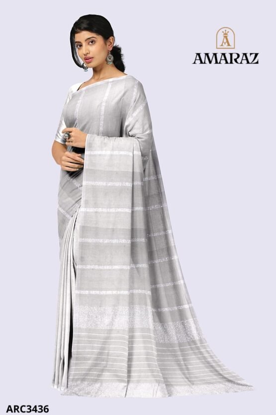 Grey Handloom Rich Cotton Saree ARC3436 - Image 2