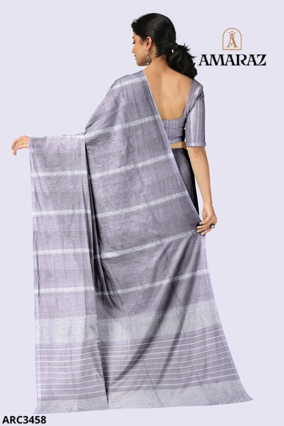 Grey Handloom Silk Saree ARC3458 - Image 3