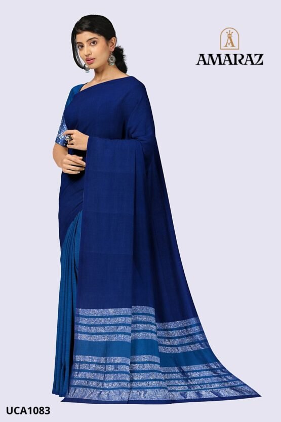 Blue Handloom Cotton Saree UCA1083 - Image 2