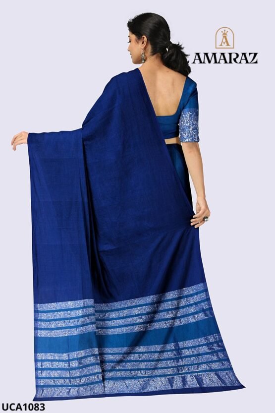 Blue Handloom Cotton Saree UCA1083 - Image 3