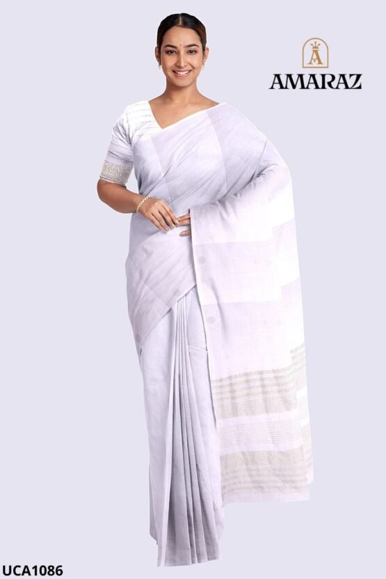 White Handloom Cotton Saree UCA1086