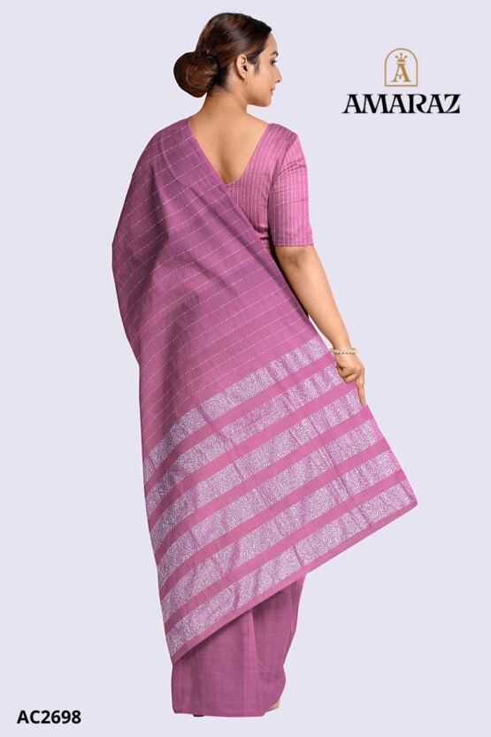 Pink Handloom Cotton Saree AC2698 - Image 3