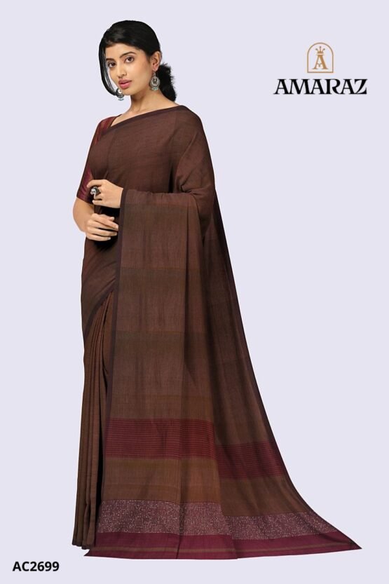 Brown Handloom Cotton Saree AC2699 - Image 2