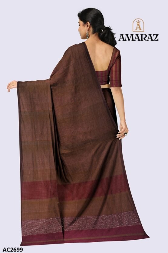 Brown Handloom Cotton Saree AC2699 - Image 3