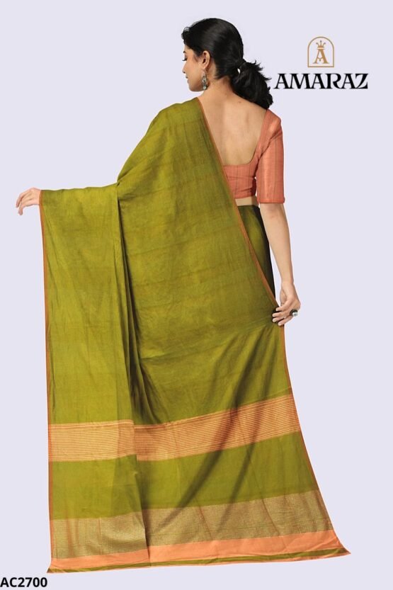 Green Handloom Cotton Saree AC2700 - Image 3