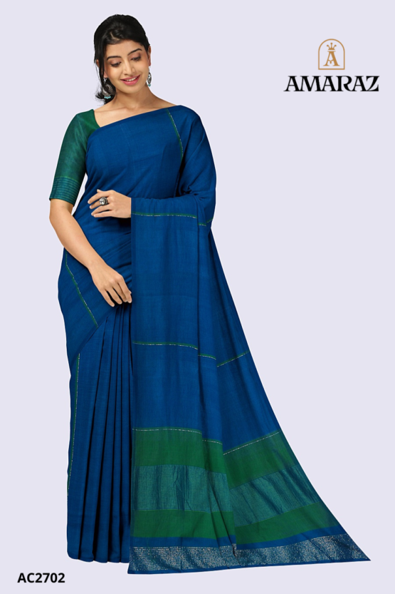 Blue Green Handloom Cotton Saree AC2702