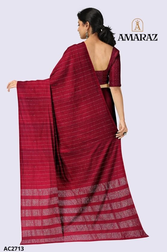 Red Handloom Cotton Saree AC2713 - Image 3