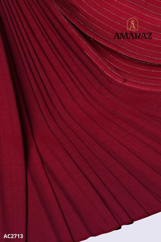 Red Handloom Cotton Saree AC2713 - Image 4