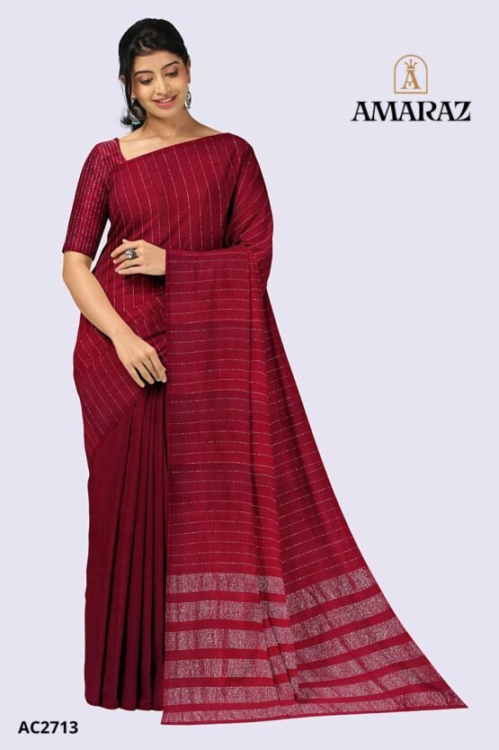 Red Handloom Cotton Saree AC2713