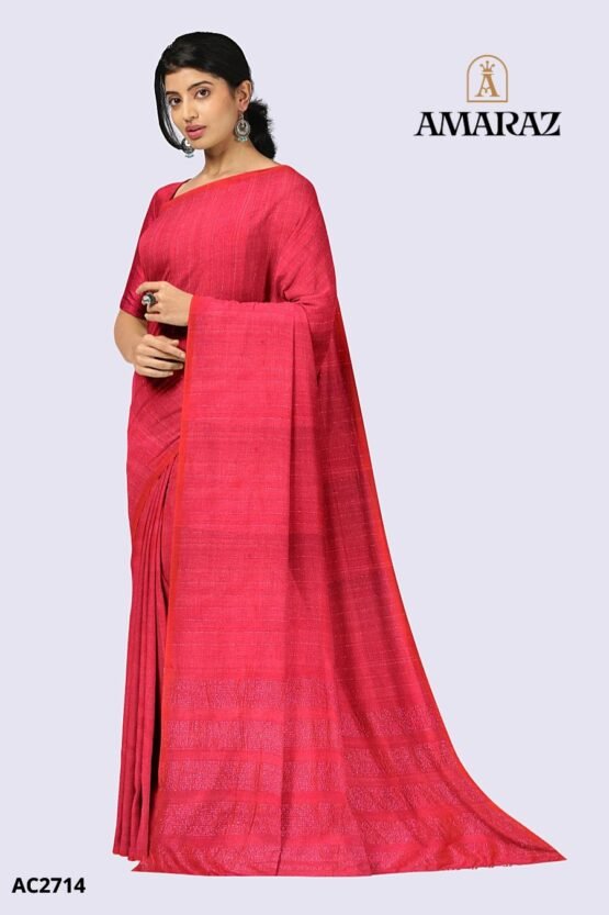 Pink Handloom Cotton Saree AC2714 - Image 2