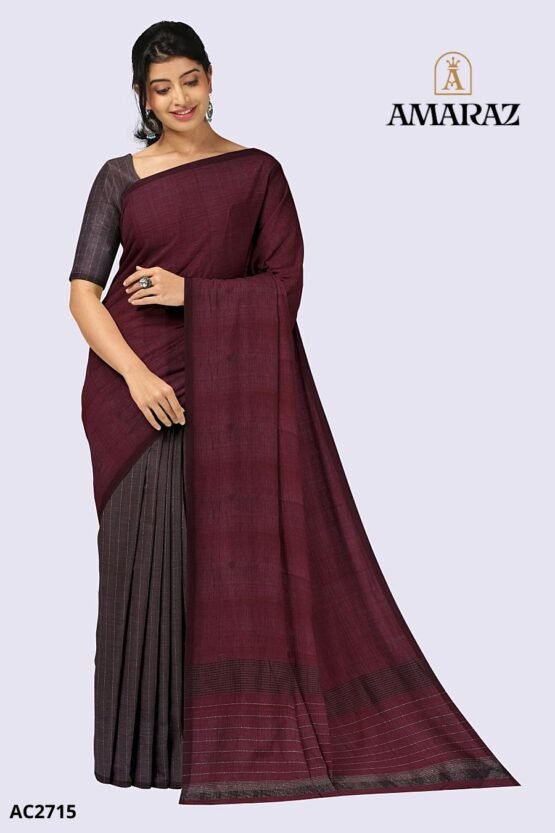 Marron Brown Handloom Cotton Saree AC2715