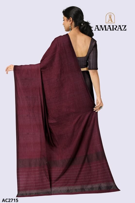 Marron Brown Handloom Cotton Saree AC2715 - Image 3