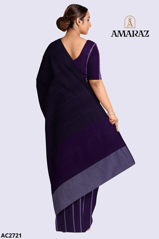 Purple Black Cotton Saree AC2721 - Image 2