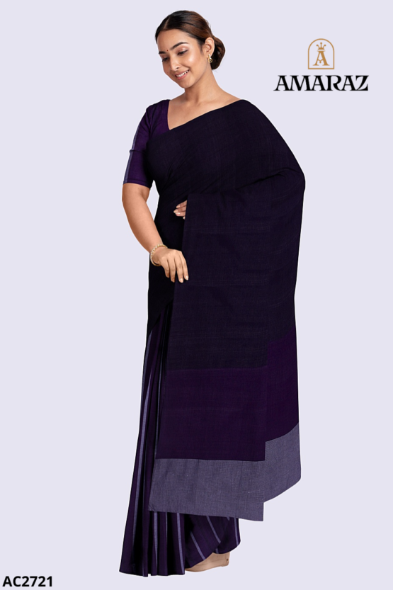 Purple Black Cotton Saree AC2721 - Image 3