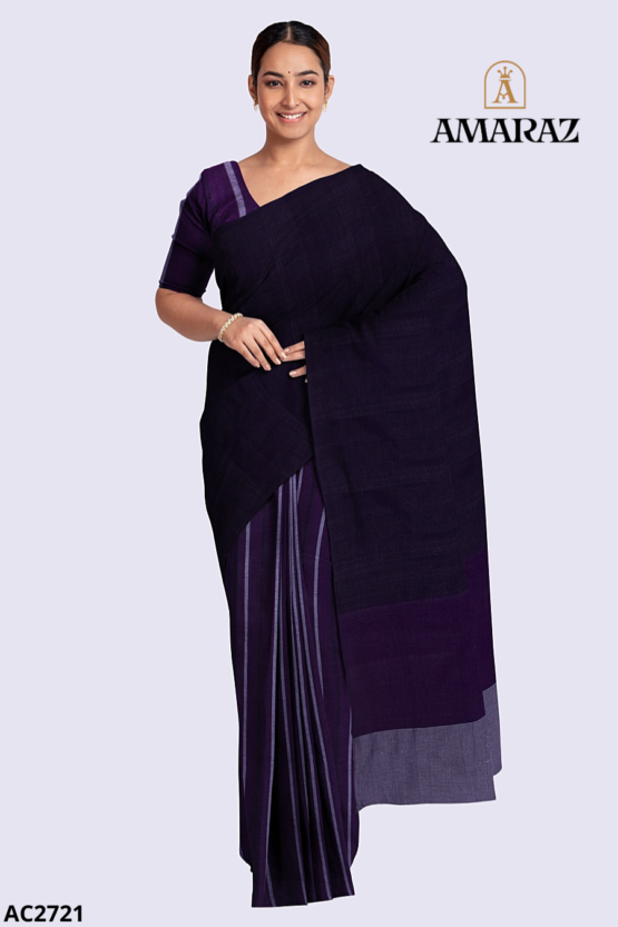 Purple Black Cotton Saree AC2721