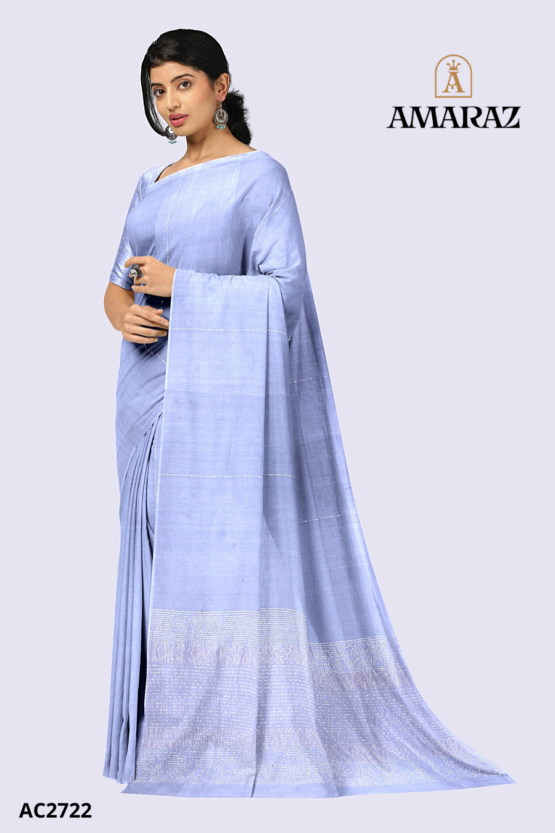 Light Blue Handloom Cotton Saree AC2722 - Image 2