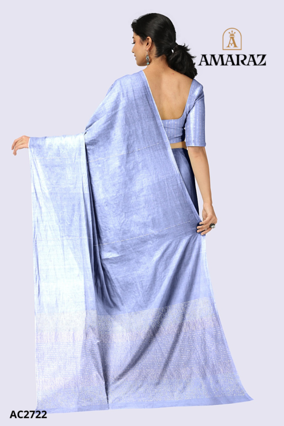 Light Blue Handloom Cotton Saree AC2722 - Image 3