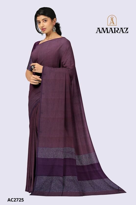 Plum Purple Handloom Cotton Saree AC2725 - Image 2