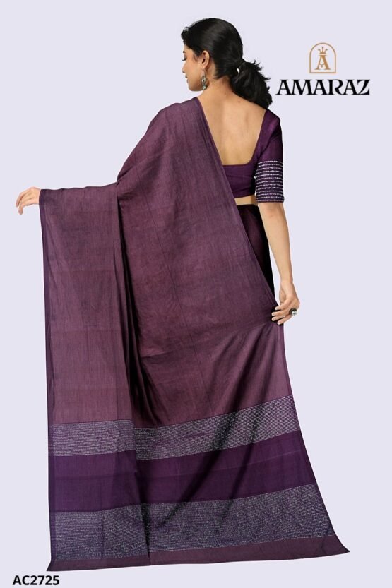 Plum Purple Handloom Cotton Saree AC2725 - Image 3