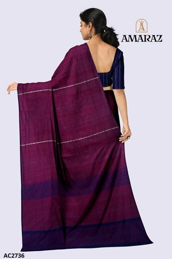 Deep Purple Handloom Cotton Saree AC2736 - Image 3