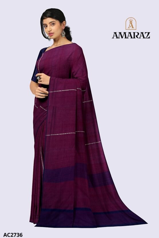 Deep Purple Handloom Cotton Saree AC2736 - Image 2