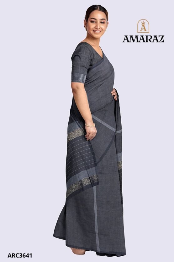 Grey Handloom Rich Cotton Saree ARC3641 - Image 3